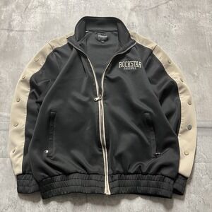 Rockstar Orginal Black & Beige Zip Up Track Jacket - Size XL Heavy Weight